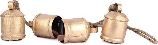 Decorative Cow Bell, 29" Hanging Bells Chime, Rustic Antique Brass Finish Metal Bells with Jute Rope, Tibetan Inspired Farmhouse Vintage Cascading Bell's for Indoor, Outdoor Patio, Garden & Wall Decor