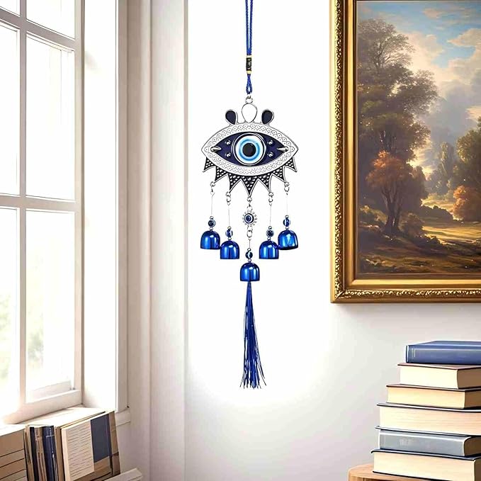 Creative Handmade Alloy Wind Chime Evil Eye Butterfly Sunflower Talisman Pendant Handmade Good Luck Charm, Car Kitchen Home Garden Patio Office (1pc Blue Eye)