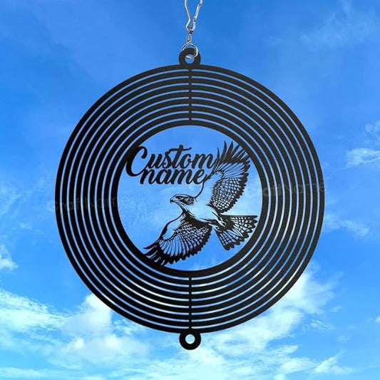 Personalized Hawk Metal Wind Spinner, Custom Hanging Decoration for Outdoor Spaces, Kinetic Bird Sculpture, Nature Lover Gift (Hawk Garden Wind Spinner)