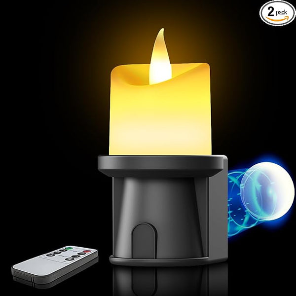 Flameless Candles Night Light with Flickering Flame, Battery Operated LED Night Light, Magnetic Attachment for Easy Placement, Realistic Candlelight for Home, Bathroom, Window Decor (Black, 1 Pack)