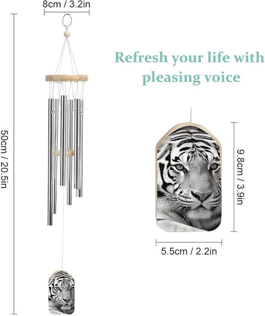 Wind Chimes for Outside,Black White Tiger Printed Cute Aluminium Windchimes Outdoors,Soothing Melodic Memorial Wind Chime for House Porch Patio Garden Balcony Decor