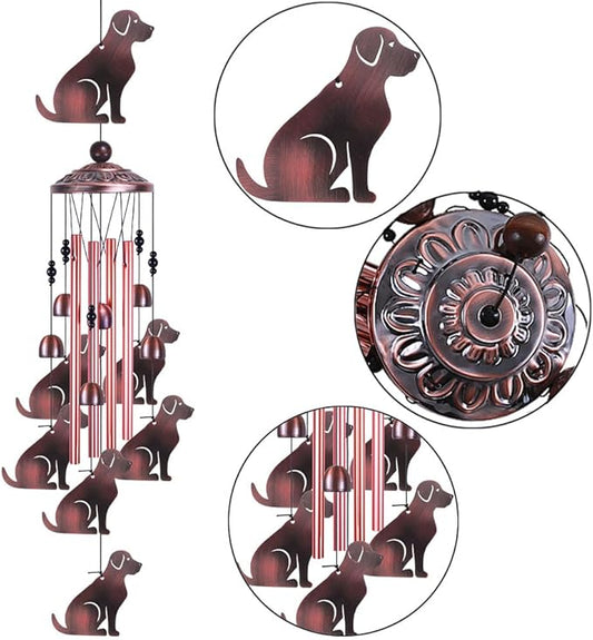 Dog Wind Chimes Outdoor/Indoor Decor -with Hook 6 Bells 7 Dogs Windchime, Memorial Wind Bell, Romantic Wind Catcher, Blessing Windchimes for Home, Mom Gifts, Balcony, Yard, Festival Garden Decoration
