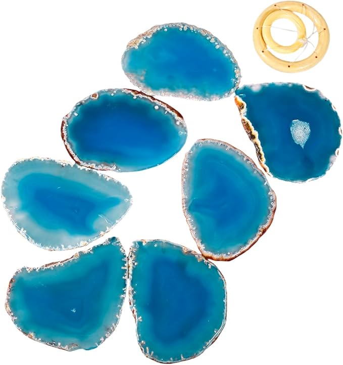 Nupuyai Wind Chimes - Unique Agate Slices Geode Stone Wind Chimes Indoor Outdoor, Healing Stone Windchime Hanging Ornament for Home Garden, 27.6-33.5'', Blue Agate