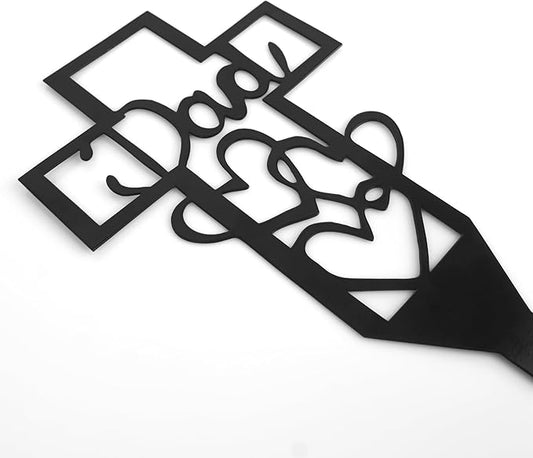 Stake Grave Decorations, Metal Cross Grave Marker Signs for Father Dad Mom Cemetery, 12x6", for Daddy Cemetery Garden, Lawn, Wall Outdoor, and Decorative Gravesite Easter Memorial Day (Black, 1PC)