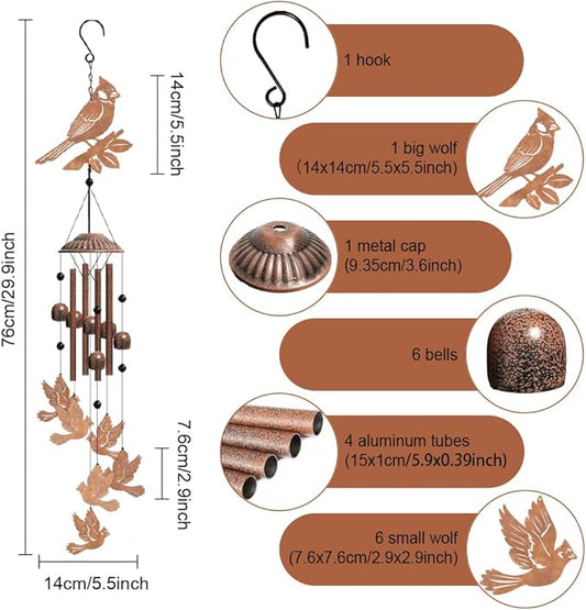 OLYCRAFT Cardinal Metal Wind Chimes Outdoors Wind Chime Sympathy Memorial Windchime Outdoors Sympathy Windbell Memorial Presents Hanging Windbell for Patio Backyard Home Garden Yard Decor - 30 Inch