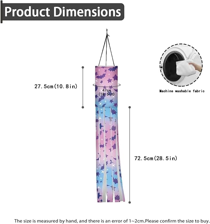 Halloween Bats Stars Windsock Hanging Flag Durable Fabric Polyester Wind Sock with Tails Patio Lawn Garden Tree Party Fall Thanksgiving Decoration