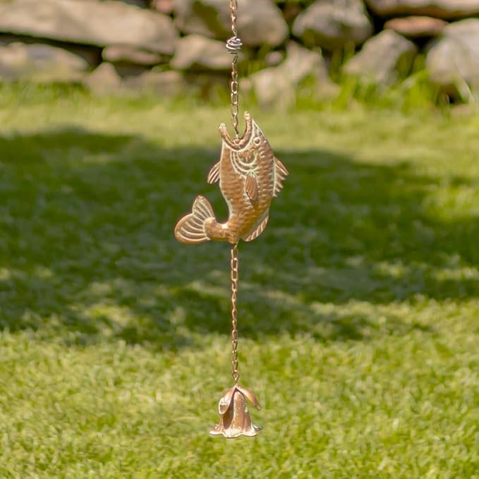 Zaer Ltd. Ornate Hanging Rain Chains (Copper Finish, Jumping Fish)