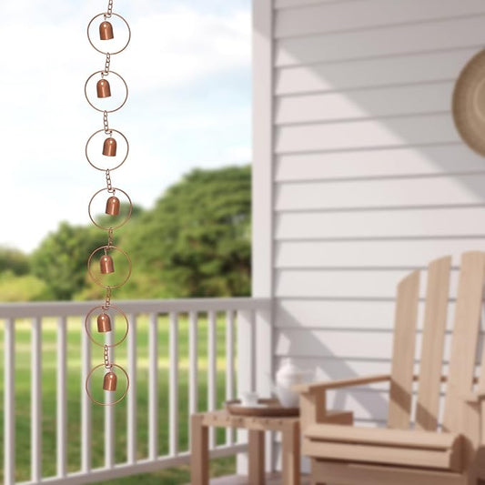 Hanging Rain Chime Metal Rain Chain Garden Wind Chimes Decorative Bell Musical Rain Feng Shui Good Luck Chimes for Gutter Drainage Home Outside Decor