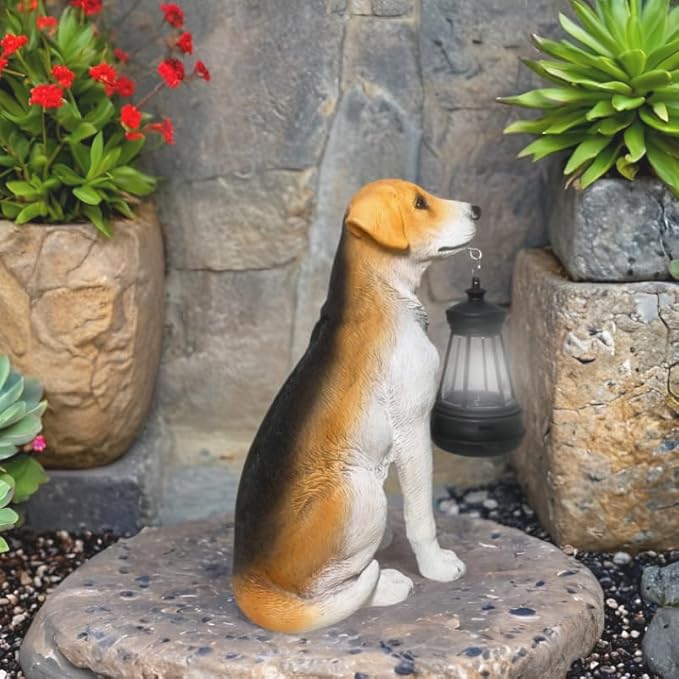 Beagle Dog Garden Statues with Solar Lantern, Outdoor Figurine Resin Sculpture Hanging Solar Power Lights for Decoration Yard Patio Balcony Lawn Ornament Art Decor, Unique Gift for Grandma Wowen Mom