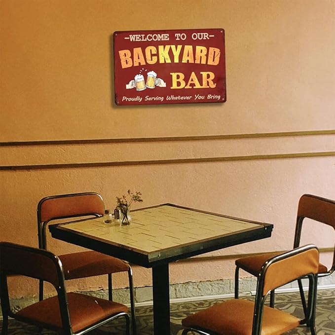 Funny Bar Signs And Decor Outdoor Patio Sign Pool Deck Decor Accessories Man Cave Decorations Welcome To Our Backyard Bar Metal Tin Signs 8x12 Inch
