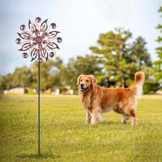 VEWOGARDEN 2PCS Outdoor Wind Spinner,Metal Wind Spinners Yard Decor Pinwheel,Copper Wind Sculptures & Spinners for for Garden, Patio, Lawn(10" Dia * 37" H)