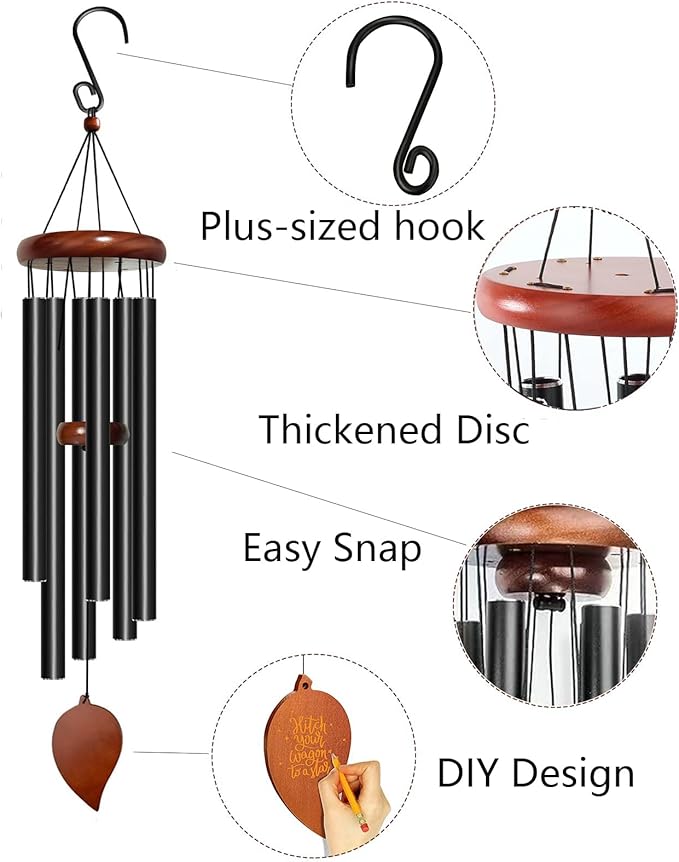 Wind Chimes for Outside - 32in Black Outdoor Tuned Windchimes with Soothing Melody, Perfect for Garden, Patio or Door Chimes When Door Opens, Creates an Enjoyable Atmosphere, Ideal Gift for Family