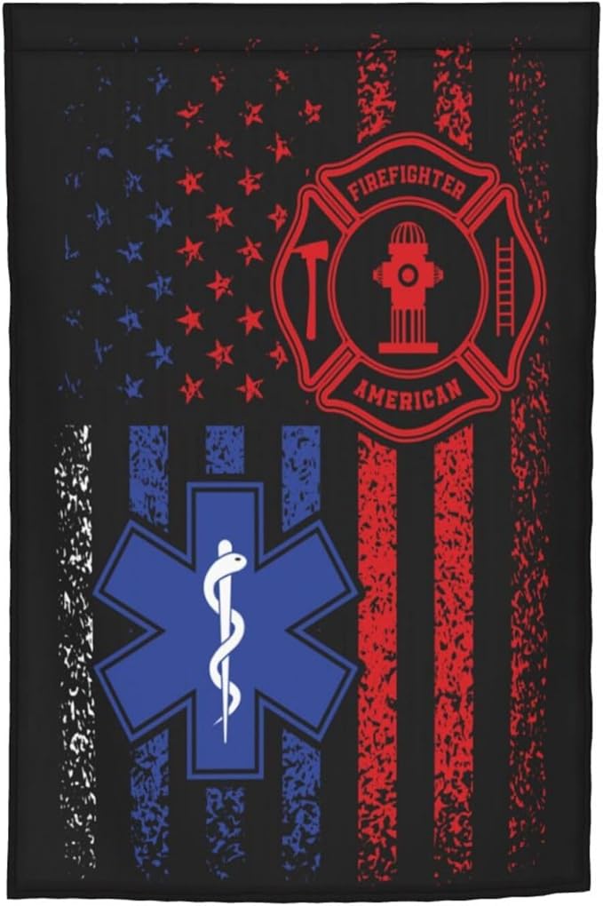 EMS Flag Firefighter Garden Flag Double Sided Vertical 12×18 Inch Banners Double Sided For Lawn Patio Yard Garden Home Outdoor Decor