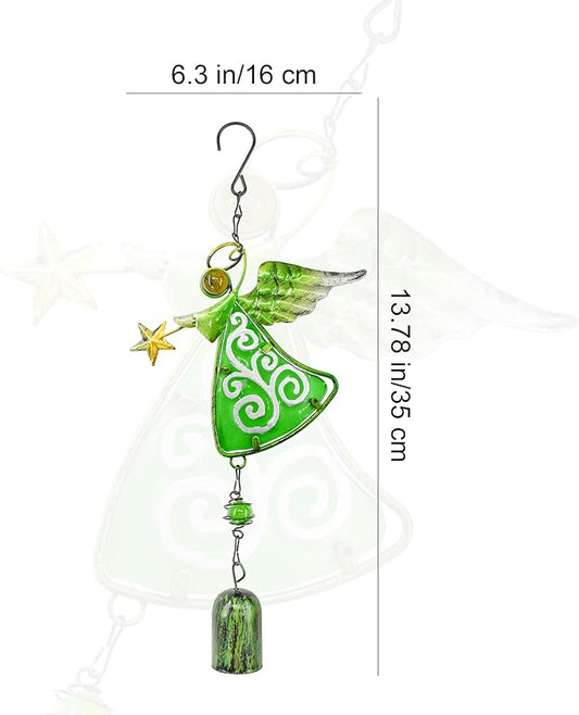 MrMrKura Metal Angel Wind Chime Hanging Decoration Ornament Bells Wing Angel Bell Decorative Hanging Bells, Gifts for Home Garden Decor Crafts (Green)