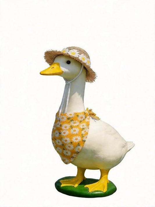 Summer Porch Goose Outfits Daisy Flower Goose Outfit Spring Geese Clothes Costume with Straw Hat Scarf for 17-23" Lawn Cement Plastic Geese Statue for Garden Yard Decor Accessories(Orange)