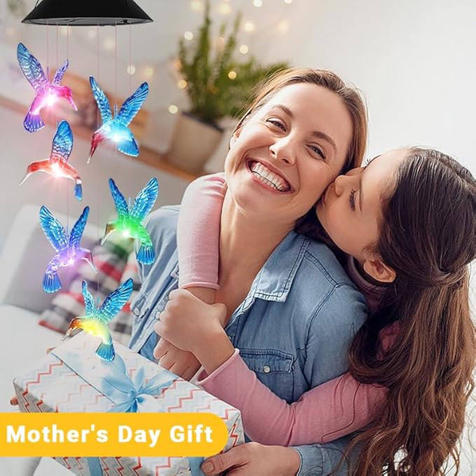 Hummingbird Solar Wind Chimes for Outside - AIONASA Color Changing LED Outdoor Solar Lights Waterproof Windchimes, Hanging Gifts for Mom Grandma Women, Home Garden Patio Yard Porch Decoration