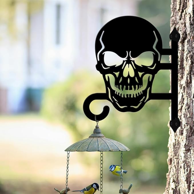 peacoblue Iron Plant Hangers Hooks for Outdoor Indoor Hanging Plants Flower Fern Pots Lantern Bird Feeder,11.6"x14.8" Weather Resistant Metal Wall Holder for Porch Garden Farmhouse(Skull)