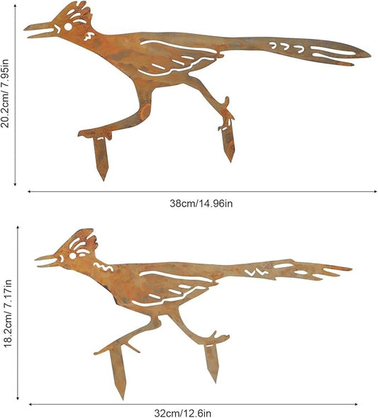 lasuroa 2pcs Metal Roadrunner Yard Art, Roadrunner Garden Stake Decorative Garden Stakes Rustic Desert Southwestern Decor for Outdoor Yard Lawn Patio Courtyard