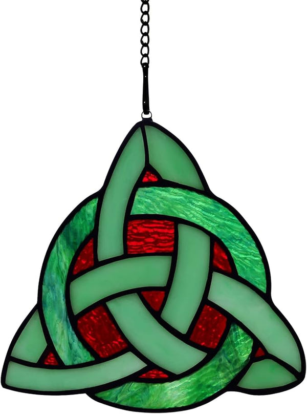 Celtic Trinity Knot Stained Glass Window Hanging,St Patrick's Day Gift Accessories for Women,Teens and Girls,Irish Decor for Bedroom,Living Room and Kitchen