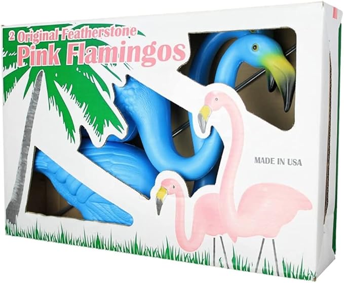 Set of 2 Union Products Original Featherstone Flamingos – Decorative, Iconic, Blue Lawn Decor Ideal for Lawn, Garden, Flower Beds and Campsites – Weather-Resistant Plastic/Galvanized Metal