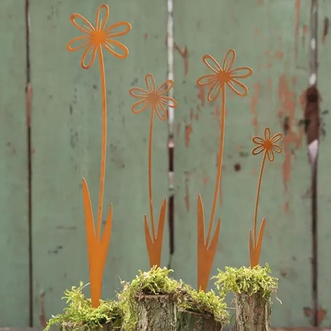 Traditional Iron Flower Stake Weather-Resistant, Decor & Holiday Yard Art for Easy Outdoor Use Artistic Garden Paths Markers Stakes