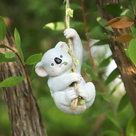 Hanging Animal Garden Statue Outdoor Tree Hugger, Resin Climbing on Vine Figurine Wall Art Sculpture for Patio Lawn Yard Ornaments (Koala)