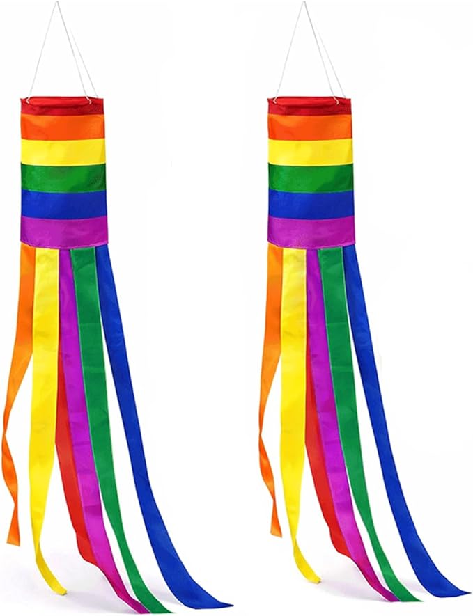 2 Pcs 40 Inch Rainbow Windsock Flag Colorful Hanging Decoration Pride Windsock Gay Lesbian Pride Stripe for Outdoor Hanging Decor LGBT Event Flags Windsocks Banner