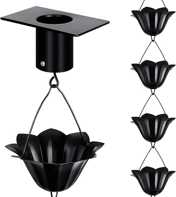 Rain Chains for Gutters Outside 8.5FT Black Rain Catcher Chain with Adapter 16 Cups Decorative Replacement for Downspout