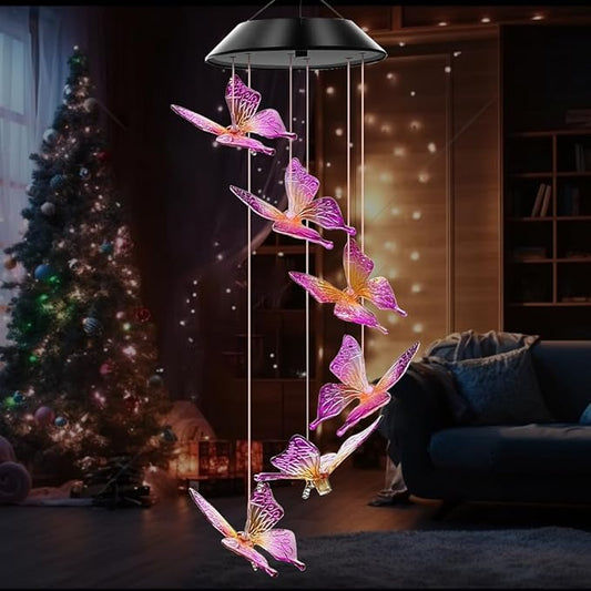 Butterfly Solar Wind Chime Light Outdoor, Best Gift for mom, Grandma, Lady, Wife, Aunt, Sister, Unique Mobile Wind Chime, Garden Yard Decoration