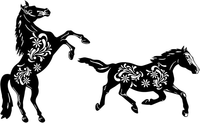 2 Pcs Year of The Horse Metal Garden Stakes, Running & Jumping Horse Silhouette Yard Art, Outdoor Lawn Patio Decor for Lunar New Year Rustic Metal Yard Stakes for Garden Pathway Farm Decor