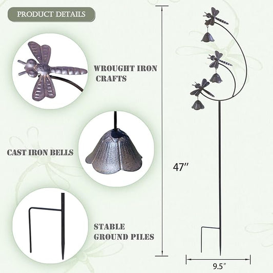 Gardens Metal Dragonfly with Bells for Outside Yard Art,Decorative Garden Stakes