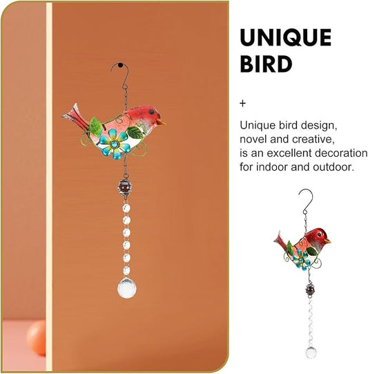 BESPORTBLE Creative Red Bird Hanging Ornament Glass and Iron Garden Statue Scene Tree Adornment Courtyard Decoration Stained Glass Window Hanging Art Craft