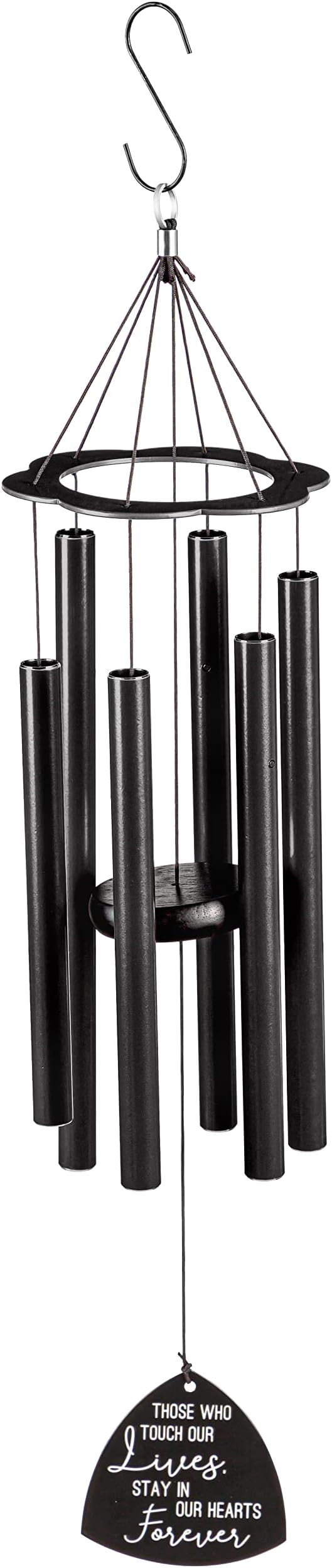 Evergreen Hand Tuned Memorial Wind Chime for Outside | Stay in Our Hearts Forever | Scale of A | Deep Tone | Powder-Coated Metal | Black | 30-Inches Tall | Sympathy Gift for Home Garden Decoration