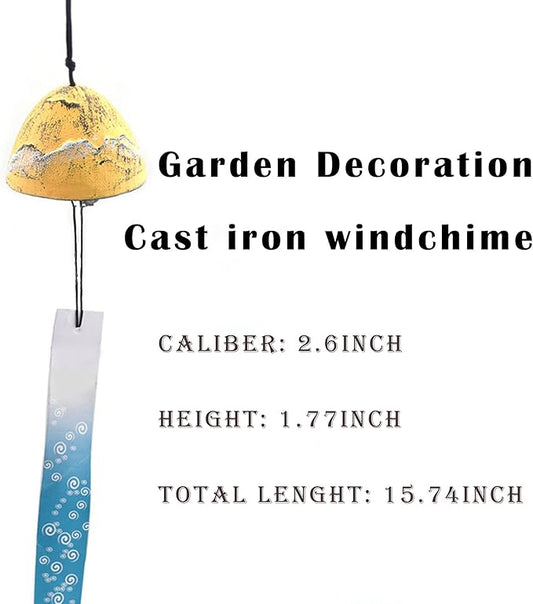 Windchimes Set of 3, Cast Iron Japanese Mount Fuji Wind Chime, Garden Decoration Wind Bell for Outside Patio Hanging Decor