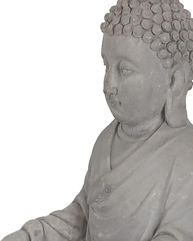 Kante 6.5" H Set of 2 Cement Composite Sitting Buddha Statues Ornament, Natural Concrete Indoor/Outdoor Tabletop Décor