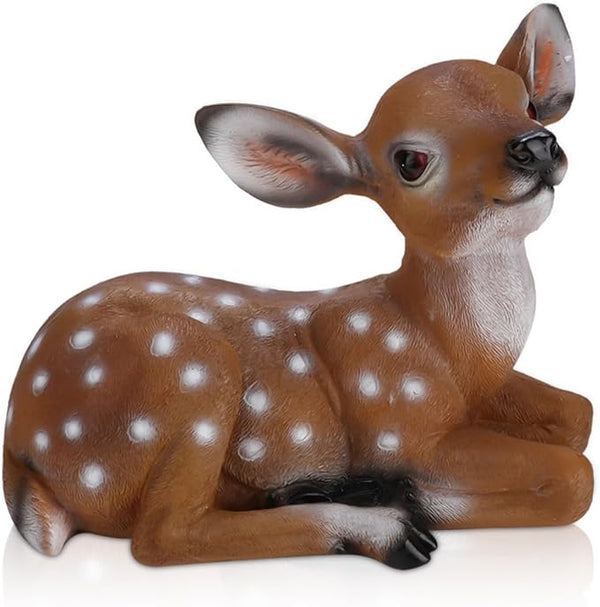 Resin Sika Deer Statue, 9.8in Lifelike Lying Deer Figurine, Weather-Resistant Garden Sculpture for Outdoor Yard Decor, Patio Lawn Ornament, Home Accents, Housewarming Gift