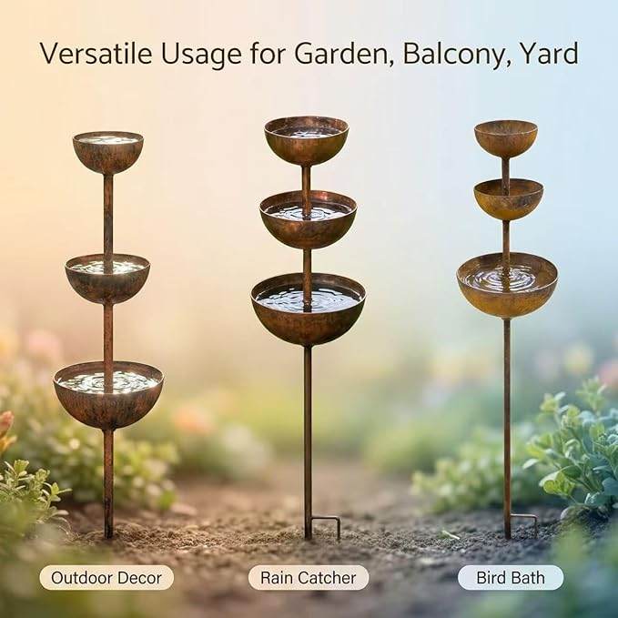 Sturdy Iron Structure with Vintage Coating; Weather Resistant for Long Lasting Outdoor use; Ideal as a Reliable rain Catcher for Your Garden (Copper)
