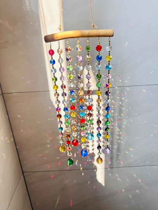 Crystal Suncatchers Window Crystals Hanging Suncatcher Colorful Glass Beads Chain Wind Chimes for Garden Outdoor Pendant Home Decor Gifts (Colorful Glass)