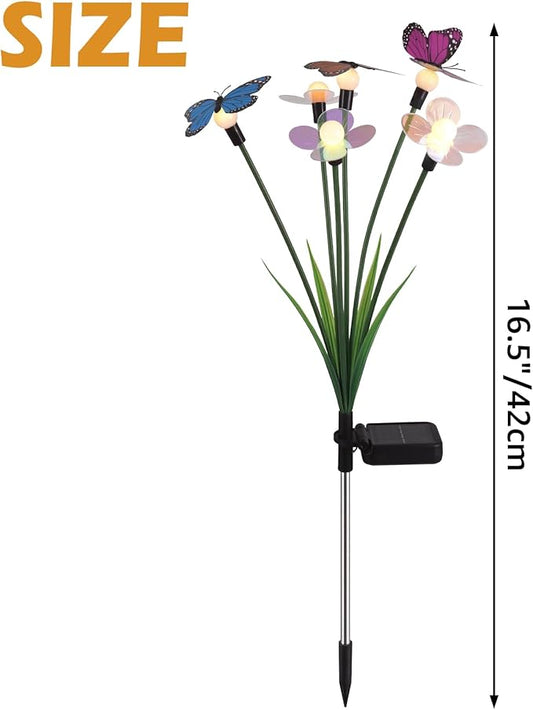 Hoikwo Solar Garden Lights 4 Pack, Swaying Butterfly Flower Stakes Outdoor, Lifelike Butterflies and Flowers with 6 LED Warm Lights, Solar Lights Decor for Yard, Patio, Garden, Pathway
