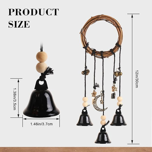 2 Pieces Witch Bells for Door Knob for Protection Hanging Bell Wind Chimes Handmade Decorative Bell for Boho Home Room Witchy Decor(Black Vintage)