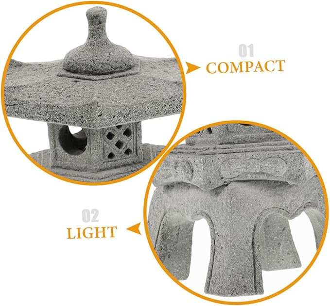 Toyvian Japanese Garden Decor Zen Garden Pavilion Ornaments Stone Pagoda Statue for Bonsai Decoration