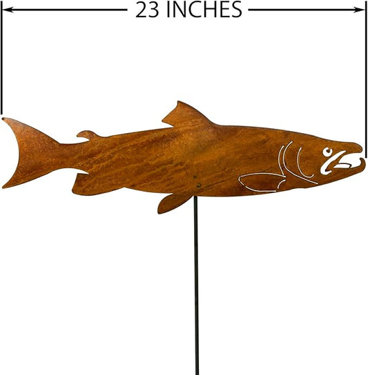 Swimming Salmon Garden Stake Set of 3, Made in USA, Rusty Steel, Real Rust Finish (Large)