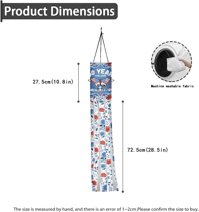 Jeiento 250 Years of American Pride Windsock Flag 2 Pack,40Inch Independence Day Windsock Flag Holiday Party Decoration Hanging Wind Socks for Farmhouse Yard Window Holiday Party Supplies