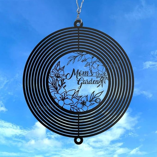 Personalized Mom’s Garden Metal Wind Spinner, Custom Hanging Ornament for Outdoor Display, Kinetic Yard Art, Unique Gift for Mom (Mom’s Garden Wind Spinner)