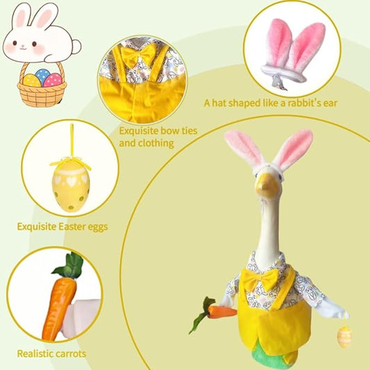 Easter Male Goose Outfits Boy – Yellow & Green Porch Goose Outfit with Adjustable Bunny Ears, for 20-23 Inch Porch Goose Easter Decor