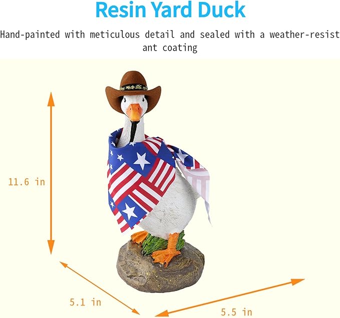 12" Real Farm Porch Goose Statue, Resin Yard Duck, Whimsical Outdoor Decor, Perfect for Garden, Patio, Backyard - Durable & Weather-Resistant, Accessorize with Cowboy Hat and Funny Scarf