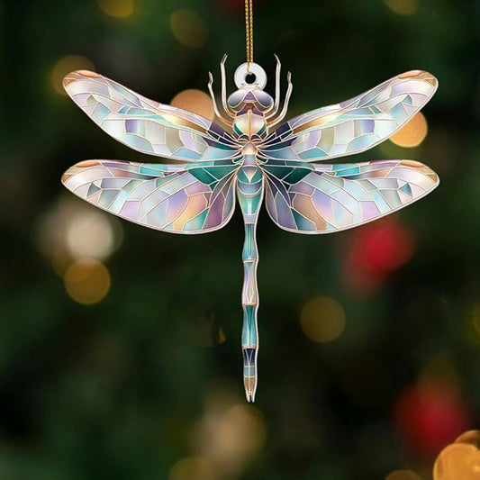 Dragonfly Ornament Stained Glass Style – Acrylic Window Hanging Suncatcher, Car Rearview Mirror Charm, Whimsical Holiday Christmas Tree Ornament, Unique Dragonfly Gifts for Women, Mom, Teacher(Sun-13)