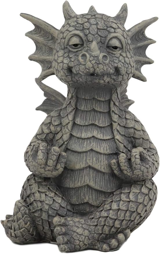 Ebros Whimsical Meditating Dragon Fists Inner Qi Strength Power Statue 5" Tall Faux Stone Resin Finish Fantasy Animated Dungeons and Dragons Welcome Guest Greeter Decor Figurine