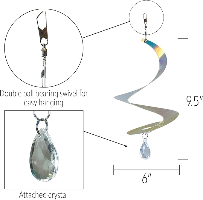 In the Breeze 9154 — 8-inch Iridescent Tear Drop Curlie with Crystal Spinner — Suncatcher Wind Spinner for Yards and Gardens with Plastic Crystal, Humane Animal Deterrent…