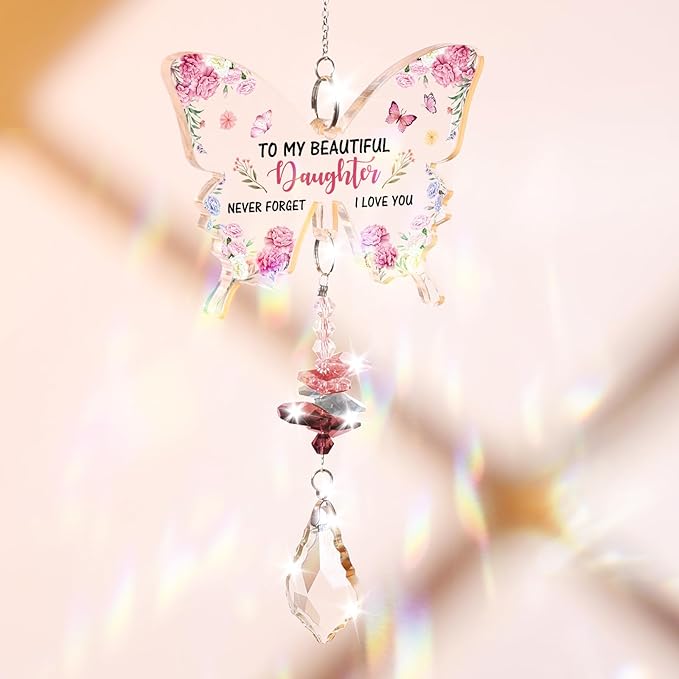 Funnli Daughter from Mom Dad Crystal Suncatcher, Daughter Birthday Gifts, Graduation Christmas Valentines Day Gifts for Daughters Her Teenage Girls Window Hangings Home Decoration